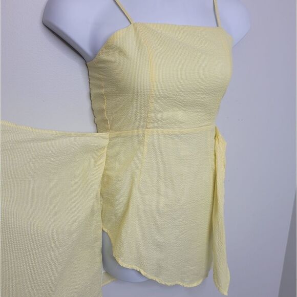 EMORY PARK dress yellow stripe seersucker spaghetti strap wrap mini S‎ - Picture 6 of 13